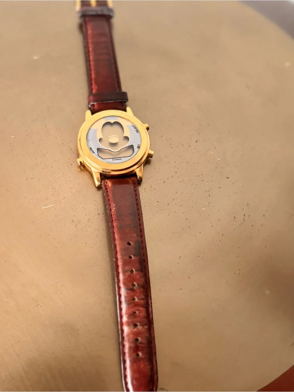 Vintage Lorus Disney Winking Gold-Tone Mickey Mouse Digital